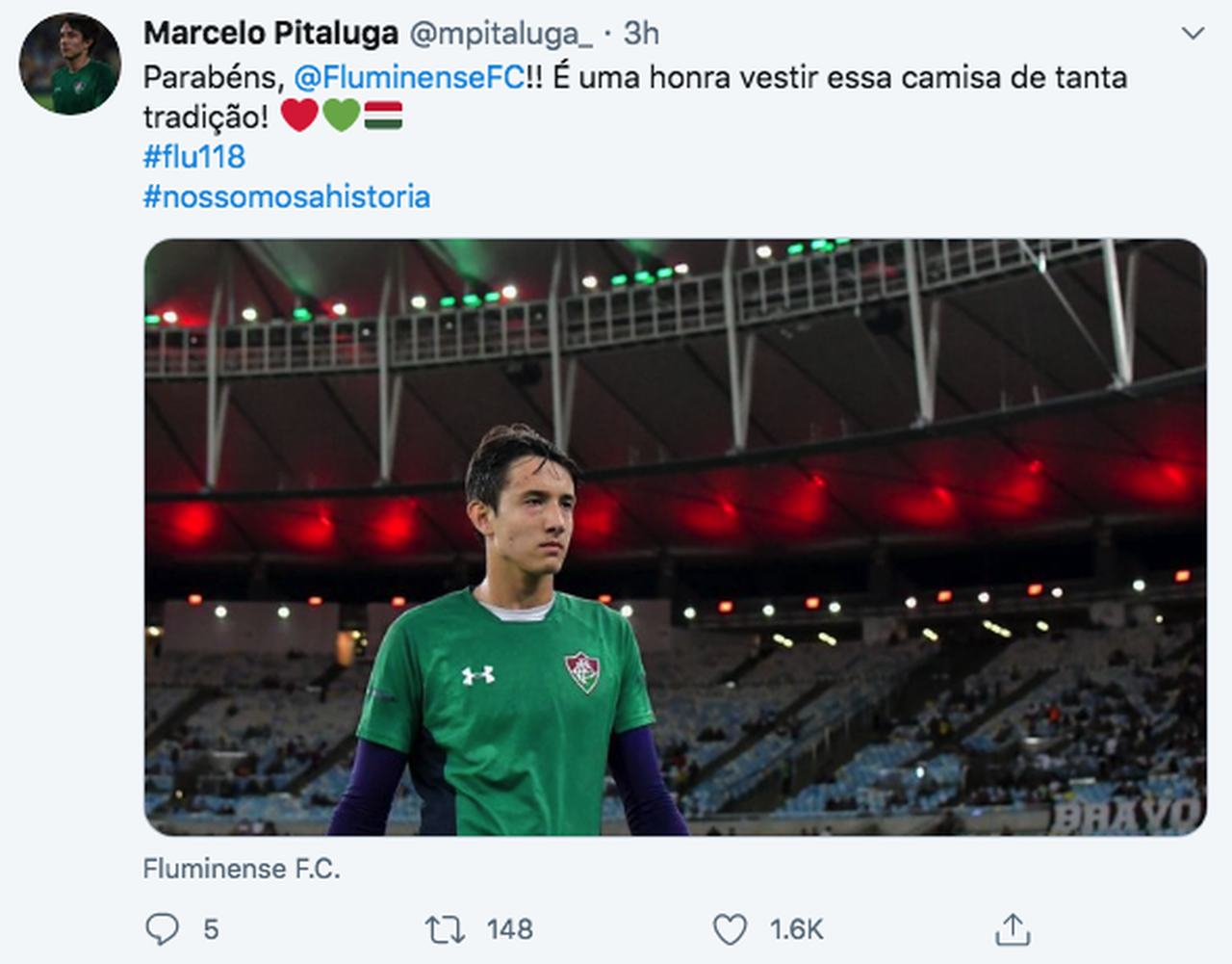 Cria do Fluminense, o jovem goleiro Marcelo Pitaluga também deu os parabéns ao Fluminense.