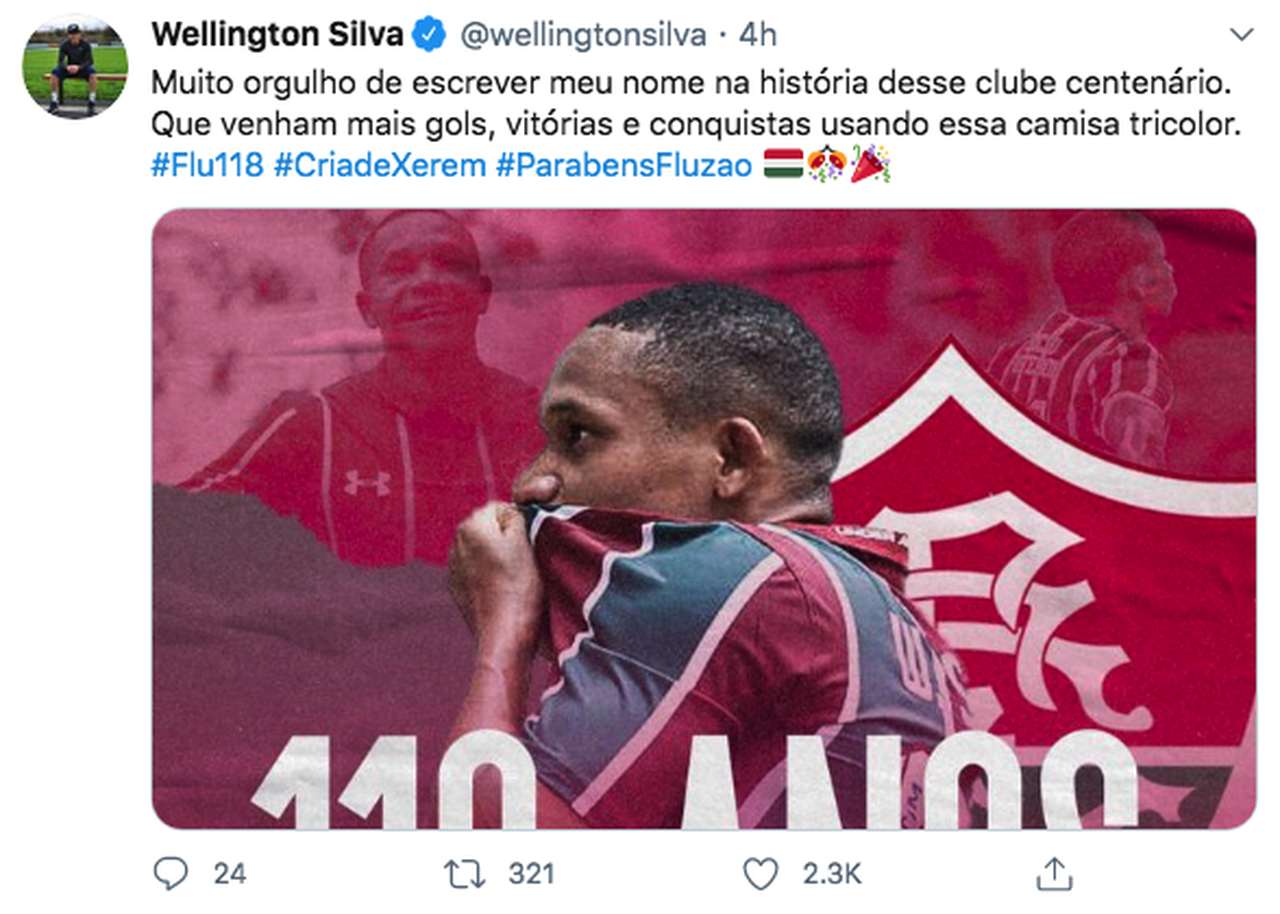 O atacante Wellington Silva, criado pelo Fluminense em Xerém, se declarou ao clube.