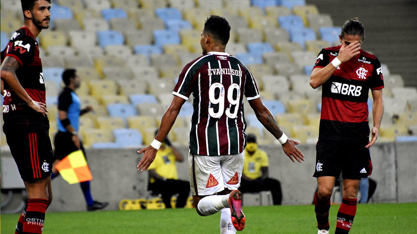 12/07/2020 - Fluminense 1x2 Flamengo - No primeiro jogo da final do Campeonato Carioca, o Flu foi melhor do que o Fla, mas saiu derrotado mesmo assim. Evanilson marcou para o Tricolor, enquanto Pedro e Michael garantiram a vitória do Rubro-Negro.