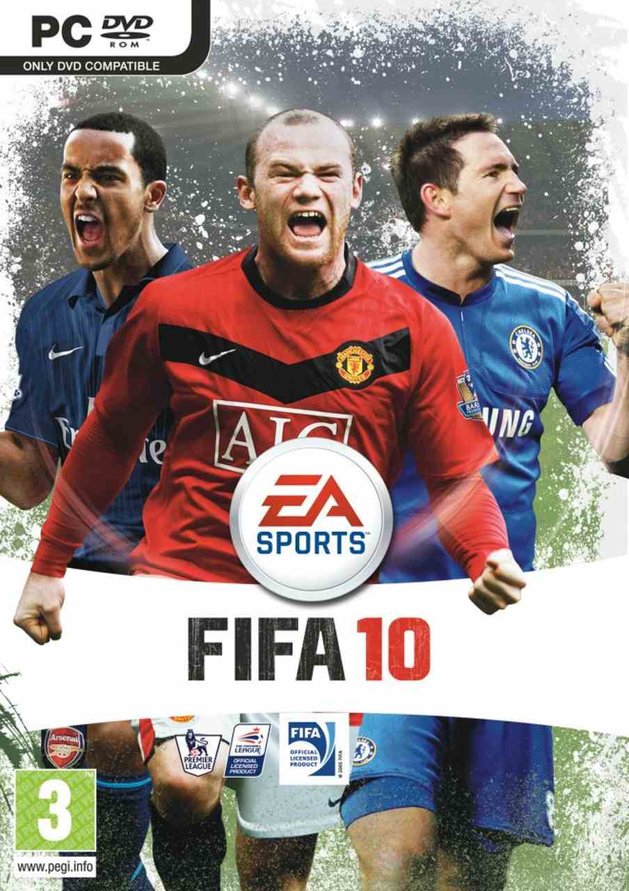 FIFA 10 - A EA voltou a adotar a estratégia de várias capas regionais, sem uma única global. A capa internacional foi a de Wayne Rooney, Frank Lampard e Theo Walcott. 