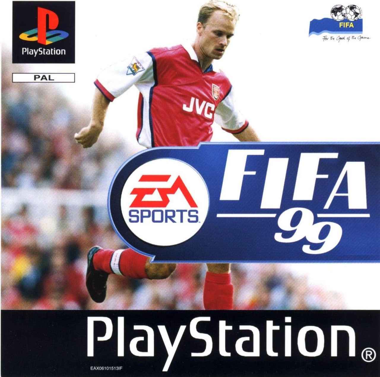 FIFA 99 -  A versão internacional do game trouxe o meia holandês Dennis Bergkamp na capa