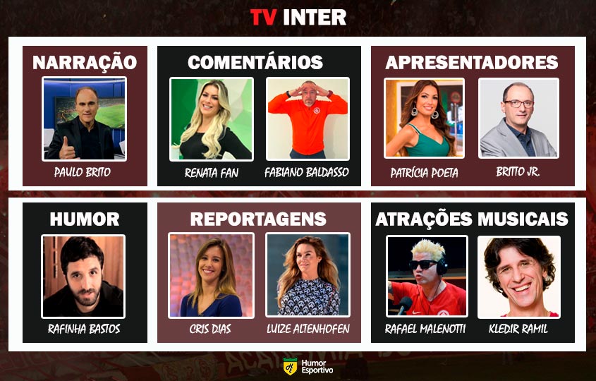 Transmissão na TV Inter somente com torcedores ilustres do Colorado