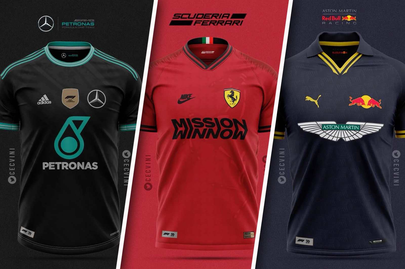 Que tal seria se a Fórmula 1 produzisse camisas estilo as de futebol com as cores dos carros de 2020? Pois o Vinicius Alves, designer brasileiro, projetou isso. Vejam só que beleza!