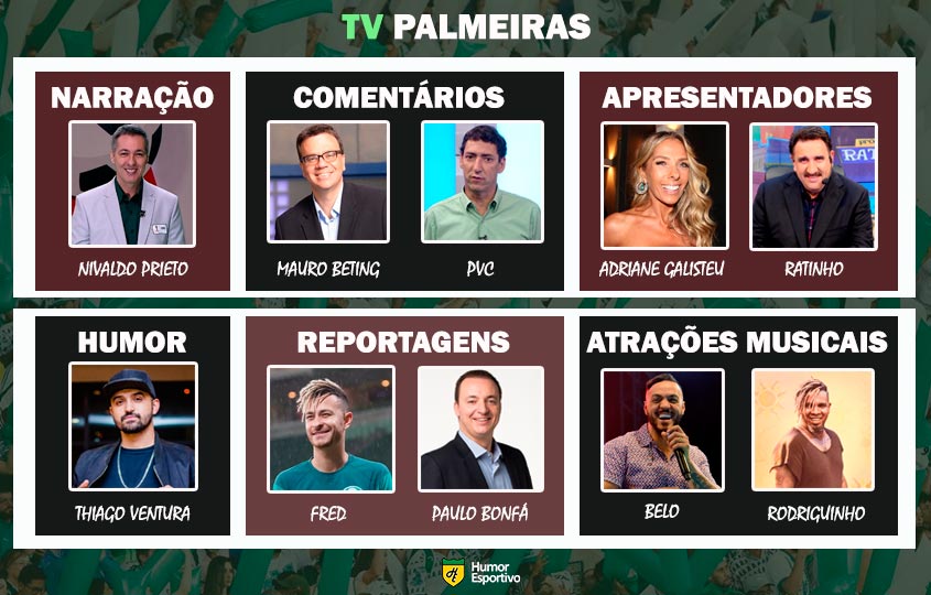 Transmissão na TV Palmeiras somente com torcedores ilustres do clube