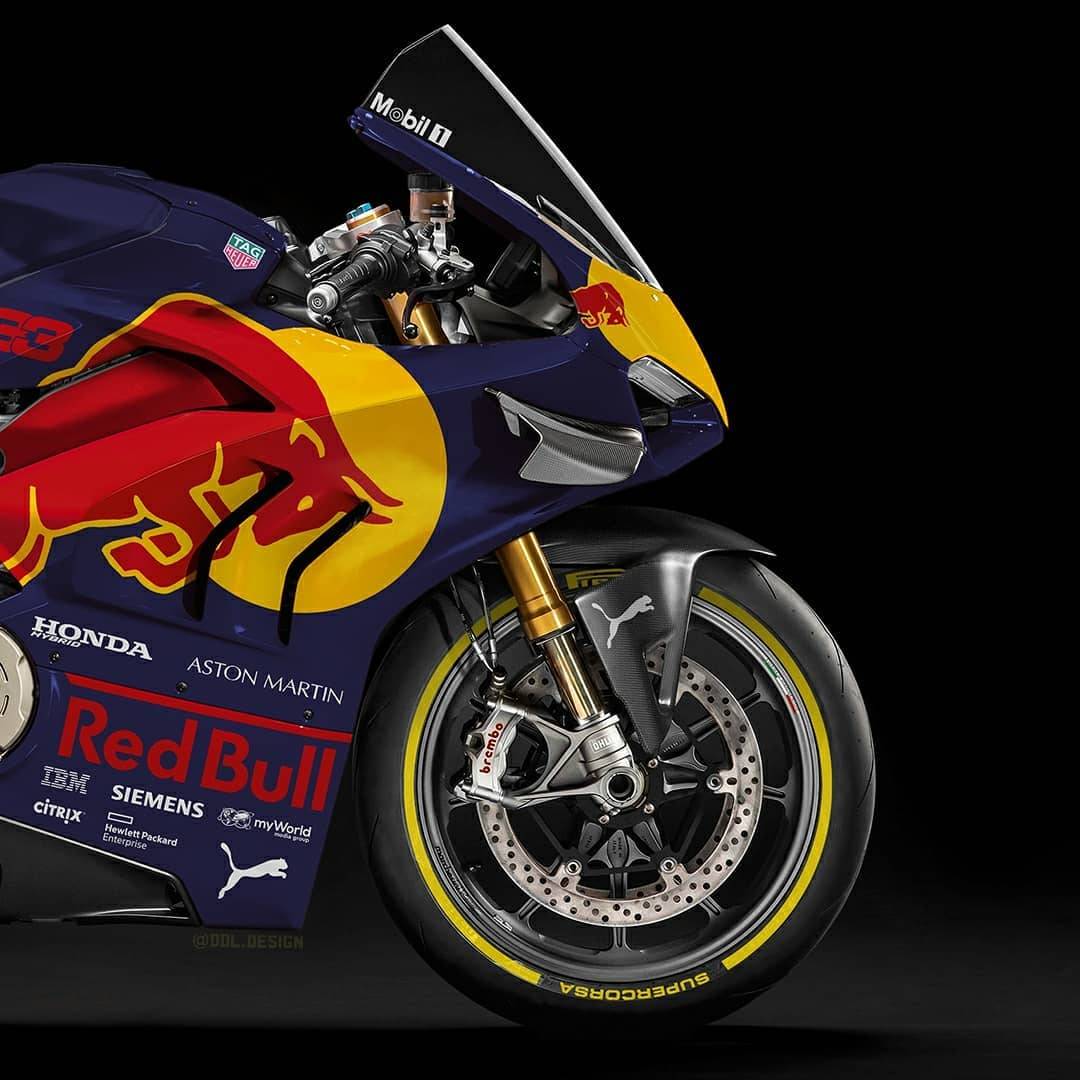 Detalhe da parte da dianteira da pintura da Red Bull na MotoGP