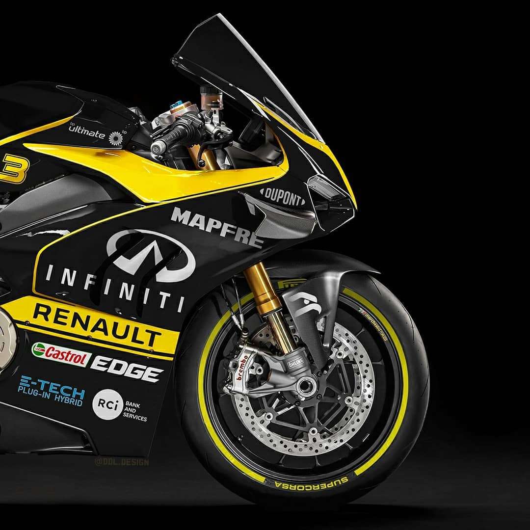 Detalhe da parte da dianteira da pintura da Renault na MotoGP