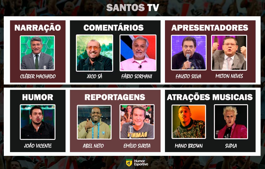 Transmissão na Santos TV somente com torcedores ilustres do clube