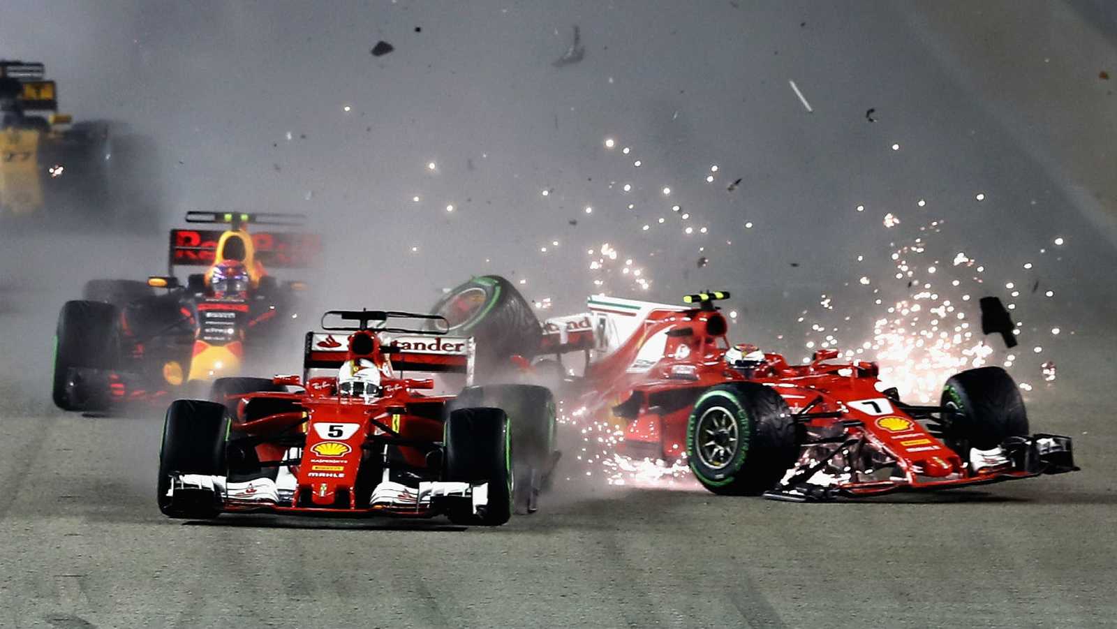 E notoriamente no GP de Singapura de 2017, quando Vettel espremeu Max Verstappen contra Räikkönen. O acidente foi determinante para Lewis Hamilton virar a chave do campeonato