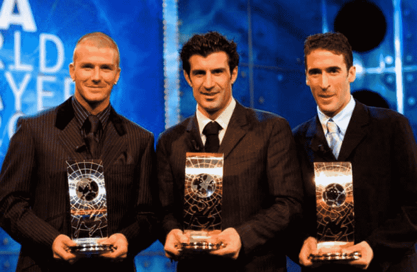 Beckham ficou em segundo lugar na premiação de melhor do mundo em duas oportunidades. Os vencedores foram o brasileiro Rivaldo e o português Figo (em 1999 e 2001). 