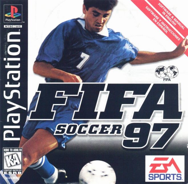 FIFA 97 - A primeira vez que um brasileiro estampou a capa do jogo: o tetracampeão mundial Bebeto foi a estrela da capa global do game.
