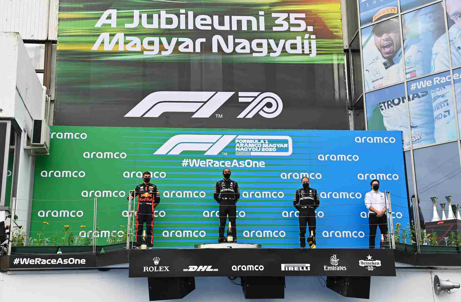 O pódio do GP da Hungria 2020 de Fórmula 1