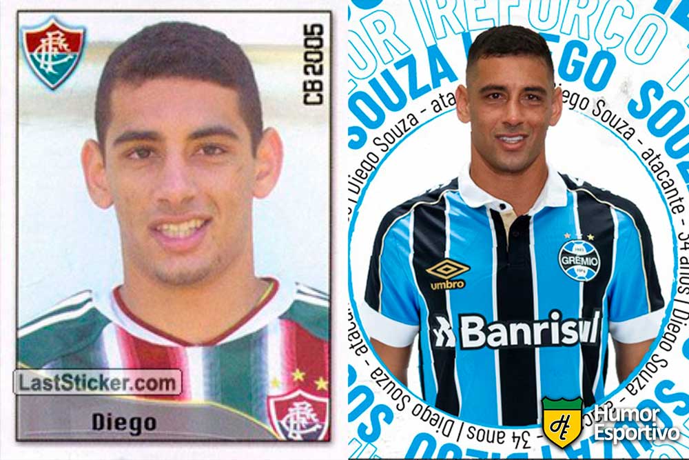 Diego Souza jogou pelo Fluminense em 2005. Inicia o Brasileirão 2020 com 35 anos e jogando pelo Grêmio.