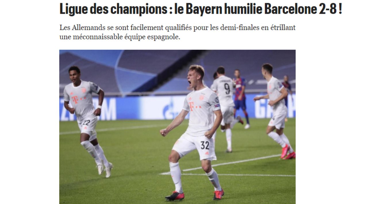 Jornal francês 'Le Parisien': Bayern humilha barcelona: 8 a 2"