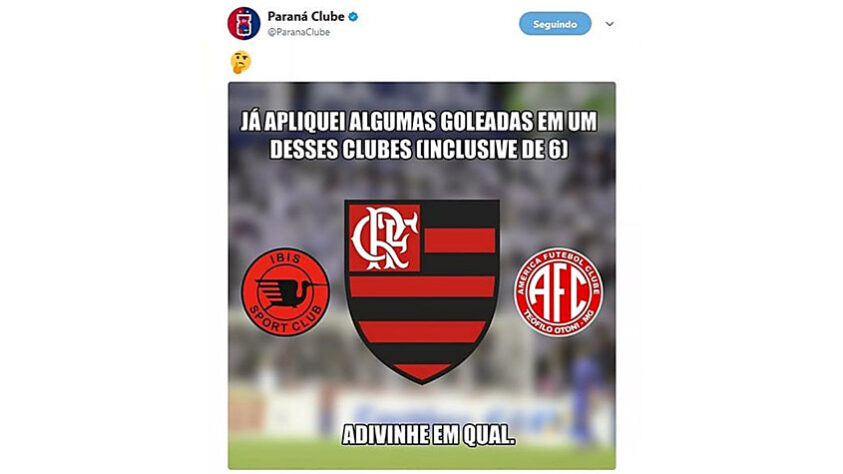 Antes do confronto com o Flamengo pela Primeira Liga em 2017, o Paraná Clube relembrou de uma goleada sobre o Rubro-Negro em 2002 por 6 a 2 para provocar o clube carioca antes do confronto.