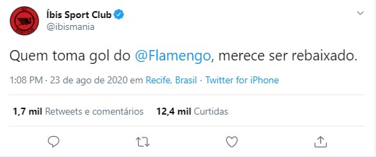 No último sábado, o Botafogo vencia o Flamengo com um lindo gol de voleio até Gabigol empatar nos acréscimos de pênaltis. O Íbis, conhecido como 'Pior time do Mundo', provocou os dois times cariocas pela má fase do Flamengo no Campeonato.