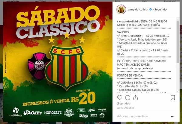 Também no mesmo ano, o Sampaio Correia fez uma publicação bastante polêmica em sua conta oficial no Instagram às vésperas do clássico regional contra o Moto Club. A equipe trocou as cores do rival para rosa e se referiu a equipe como 'elas', sendo acusada de machismo e homofobia.