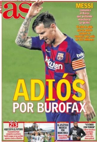 AS (Espanha) – ‘Adeus por burofax’ estampa a capa, que ainda diz que o clube catalão pediu a permanência do argentino.