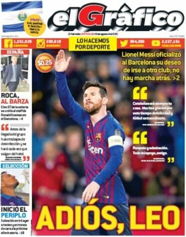 El Grafico (El Salvador) – Messi oficializou seu desejo de sair do Barcelona e não há ‘como voltar atrás’.