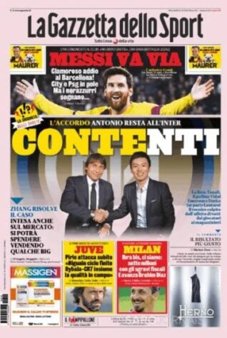 La Gazzetta dello Sport (Itália) – ‘Messi vai embora’. Um retumbante adeus ao Barcelona, com City e PSG na ‘pole’ pelo jogador.