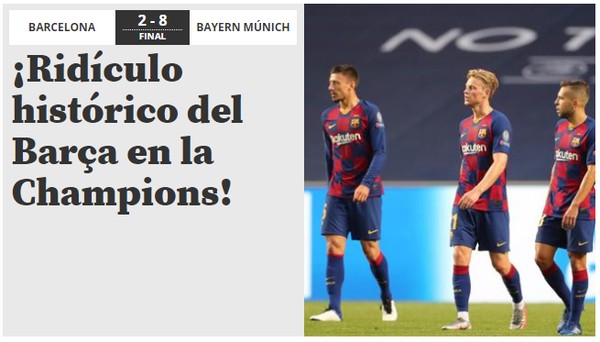 Jornal espanhol 'Mundo Desportivo': "Ridículo histórico do Barça na Champions"