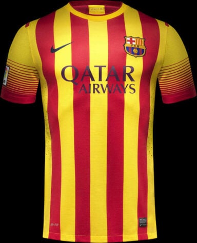 Camisa away Barcelona 2013/2014 - No ano em que Neymar chegou ao Barcelona, o clube usou uma camisa com as cores em homenagem à bandeira da Catalunha. Com este uniforme, inclusive, o craque brasileiro marcou seu primeiro gol pela equipe.