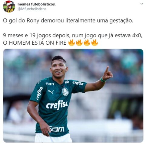 Primeiro gol de Rony com a camisa do Palmeiras rende memes nas redes sociais