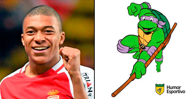 Jogadores parecidos com desenho: Mbappé e Donatelo (Tartarugas Ninja)