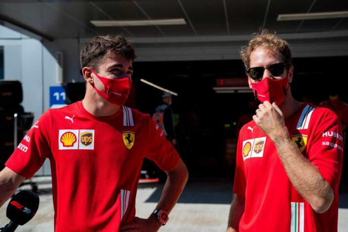 Charles Leclerc e Sebastian Vettel antes do GP da Rússia
