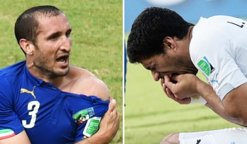 Durante a Copa do Mundo de 2014, no Brasil, o uruguaio Luis Suárez mordeu o italiano Giorgio Chiellini e acabou suspenso da competição.