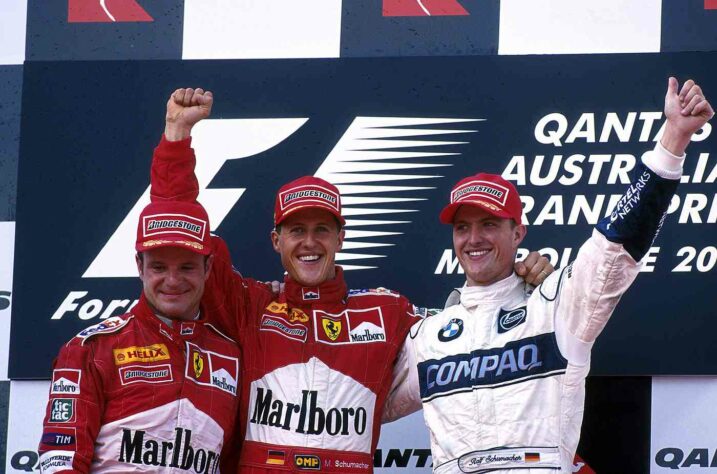 Barrichello chegou em alta na Ferrari: logo em sua primeira corrida, na Austrália, subiu ao pódio