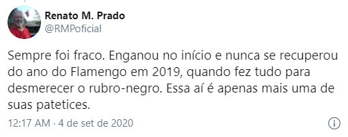 No segundo capítulo do choque entre os jornalistas, em julho de 2021, Renato usou seu Twitter para cutucar Raphael por escolher o atacante Pedro em vez de Gabigol para o ataque do Flamengo. Na ocasião, RMP detonou Rezende: “Sempre foi fraco. Enganou no início e nunca se recuperou do ano do Flamengo em 2019, quando fez tudo para desmerecer o Rubro-Negro. Essa aí é apenas mais uma de suas patetices”, escreveu.