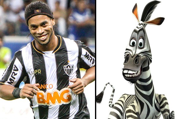 Jogadores parecidos com desenho: Ronaldinho Gaúcho e Marty (Madagascar)