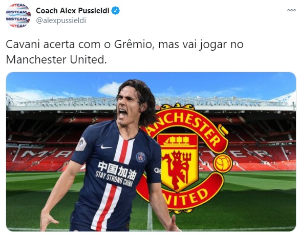 Após acerto de Cavani com Manchester United, Grêmio e Atlético-MG são alvo de memes