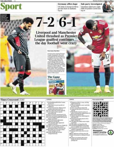 O The Times declarou que o futebol ficou louco no último final de semana com as goleadas de Liverpool e Manchester United