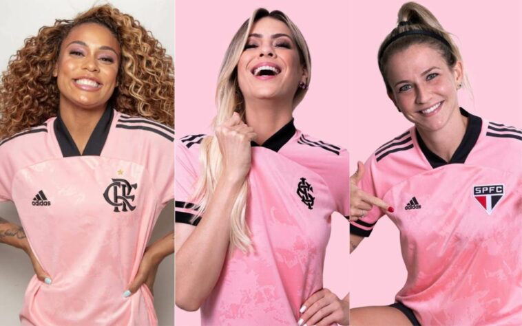 Nesta terça-feira, a Adidas lançou camisas especiais para Flamengo, Internacional e São Paulo. Os modelos fazem parte de campanha em apoio ao Outubro Rosa e parte da receita será revertida para o IBCC Oncologia (Instituto Brasileiro de Controle do Câncer). As camisas, que têm modelo feminino e masculino, serão vendidas a partir desta sexta-feira, por R$ 249,99. Veja imagens das camisas!