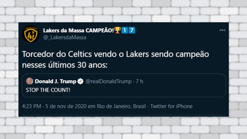 Teve espaço também para a NBA. O Celtics era o maior campeão, mas o Los Angeles Lakers chegou aos mesmos 17 títulos em 2020.