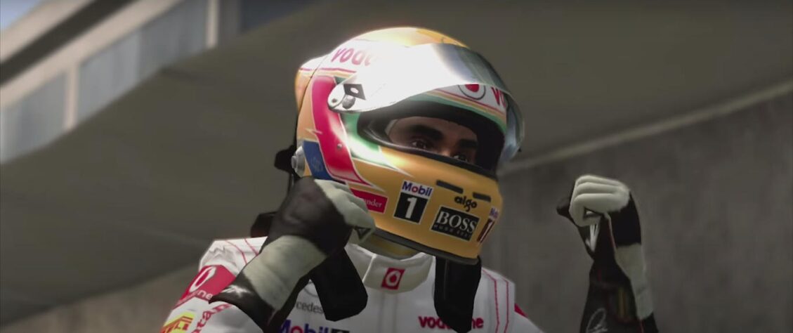 A franquia de jogos foi evoluindo. No F1 2011, era possível ver Hamilton comemorando vitórias.
