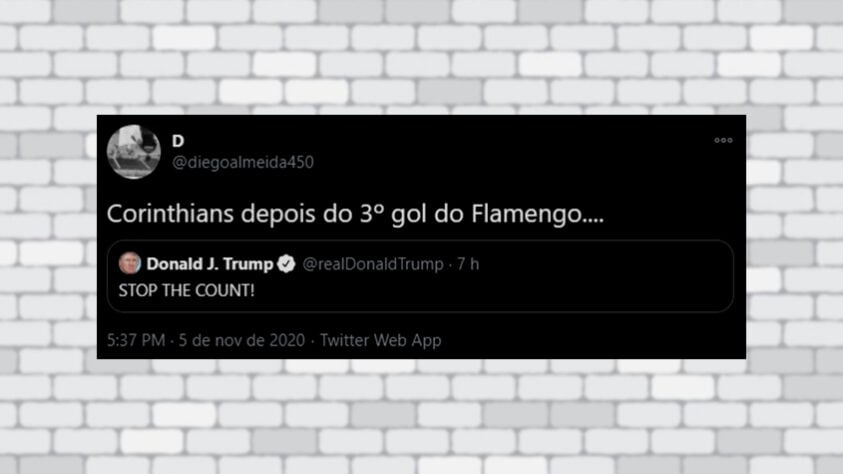 Teve torcedor lembrando do 5 a 1 do Flamengo sobre o Corinthians pelo Brasileirão no último dia 18 de outubro