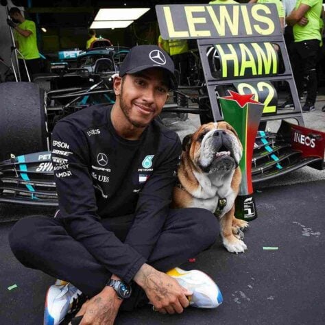 Roscoe também viaja ao mundo junto de Lewis e é presença notável no paddock da Fórmula 1.