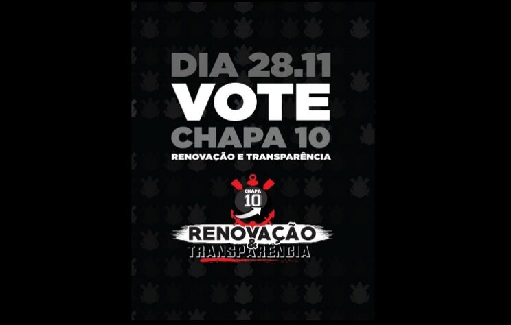 10 - Renovação & Transparência - Apoia a candidatura de Duílio Monteiro Alves. A principal promessa é "representar o associado junto à diretoria executiva. Fazer chegar à gestão executiva do clube ideias, sugestões e reclamações. Propor melhorias no clube social ou em qualquer outra área ou departamento do clube"