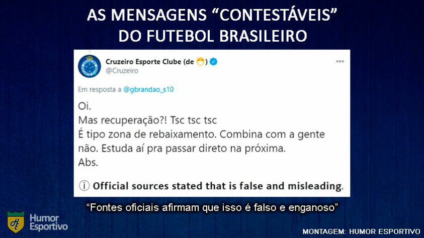 O Cruzeiro sempre se gabou de ser "incaível", mas a queda no Brasileirão de 2019 mostrou que a afirmação não é verdadeira