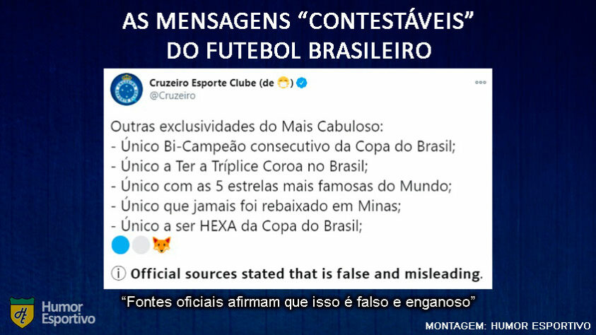 O Cruzeiro sempre se gabou de ser "incaível", mas a queda no Brasileirão de 2019 mostrou que a afirmação não é verdadeira