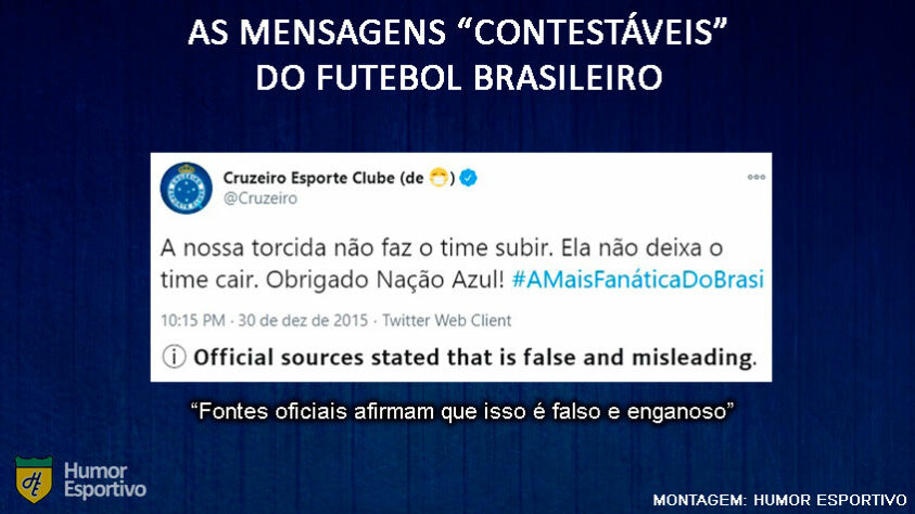 O Cruzeiro sempre se gabou de ser "incaível", mas a queda no Brasileirão de 2019 mostrou que a afirmação não é verdadeira