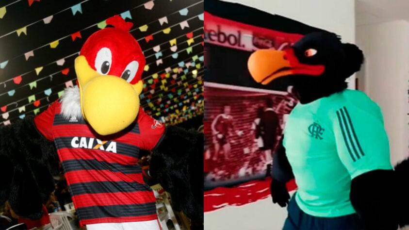 Antes e depois: o Flamengo apresentou nesta terça-feira o seu novo Urubu. Bem mais forte e sério, o mascote foi comparado com o árbitro Anderson Daronco nas redes sociais e apelidado de "Flaronco". O nome oficial ainda será definido.