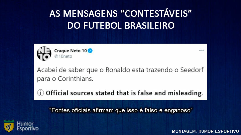 Alguns posts do Craque Neto deveriam ser marcados como "contestável": Ronaldo está trazendo Seedorf para o Corinthians
