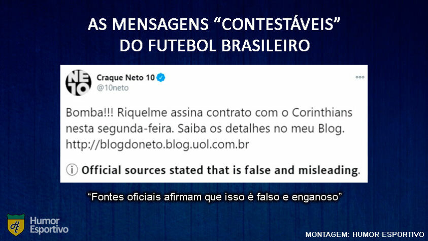 Alguns posts do Craque Neto deveriam ser marcados como "contestável": Riquelme assinou com o Corinthians