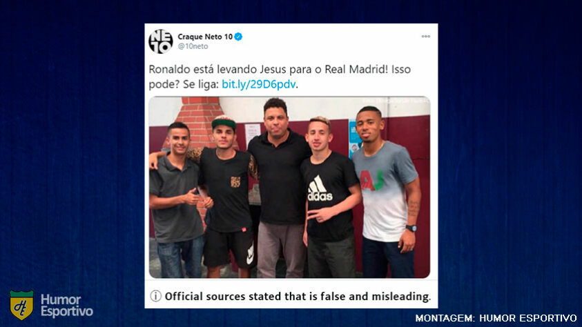 Alguns posts do Craque Neto deveriam ser marcados como "contestável": Ronaldo está levando Gabriel Jesus para o Real Madrid