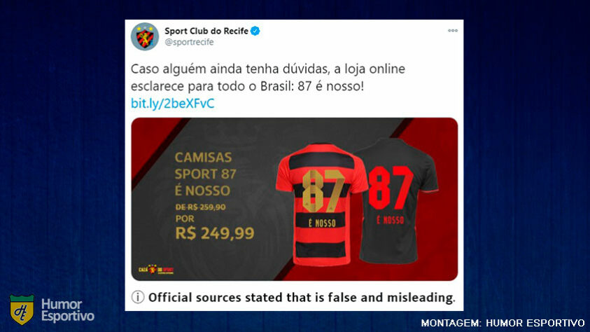 A polêmica envolvendo o título brasileiro de 87 poderia, eventualmente, receber uma mensagem de alerta do Twitter. Seja no perfil do Flamengo, seja no do Sport Recife.