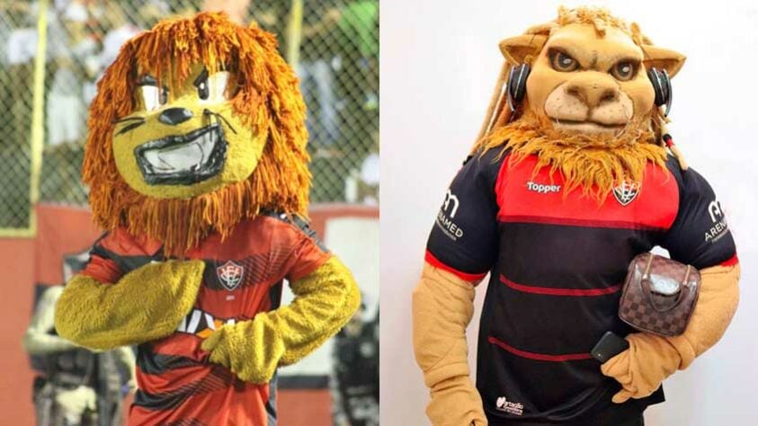 Antes e depois: o Vitória também apostou na renovação do seu mascote e apresentou um novo Leão em 2017