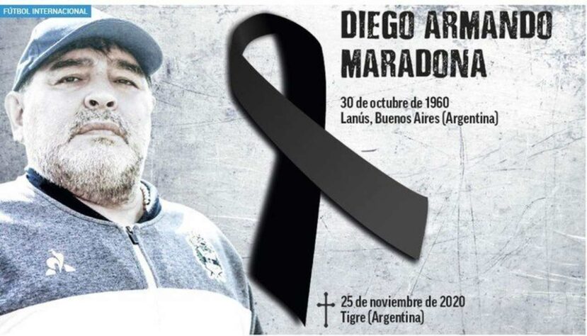 O diário espanhol 'Marca' também repercutiu a morte de Diego Armando Maradona.